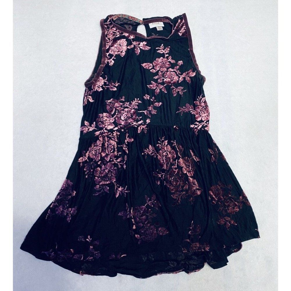 Knox Rose sheer black babydoll top pink velvet floral pattern size XS High Neck